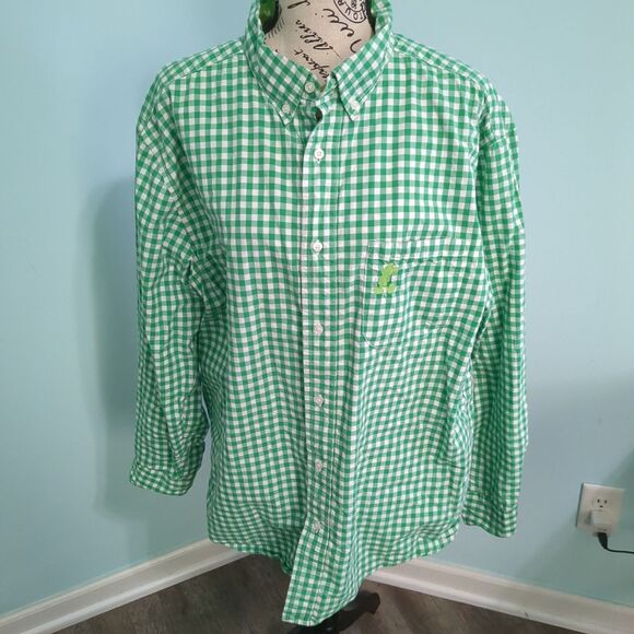 Disney Mickey Mouse Shirt Mens Cotton XL Button Up Plaid Long Sleeve Green - Picture 1 of 5